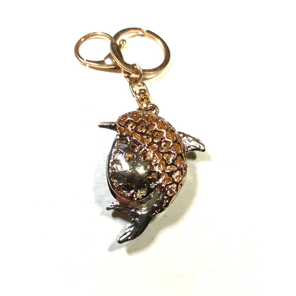 Jumping Dolphin Rhinestone Keychain Gold Tone Clear Blue Ocean Beach - Picture 5 of 5